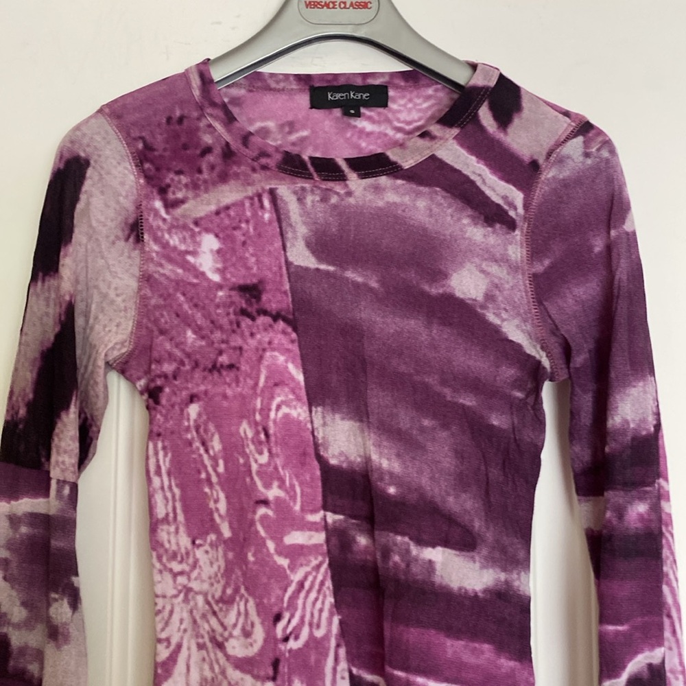 Karen Kane Very Stretchy Pink Purple Print Top NeverUsed - Picture 2 of 16